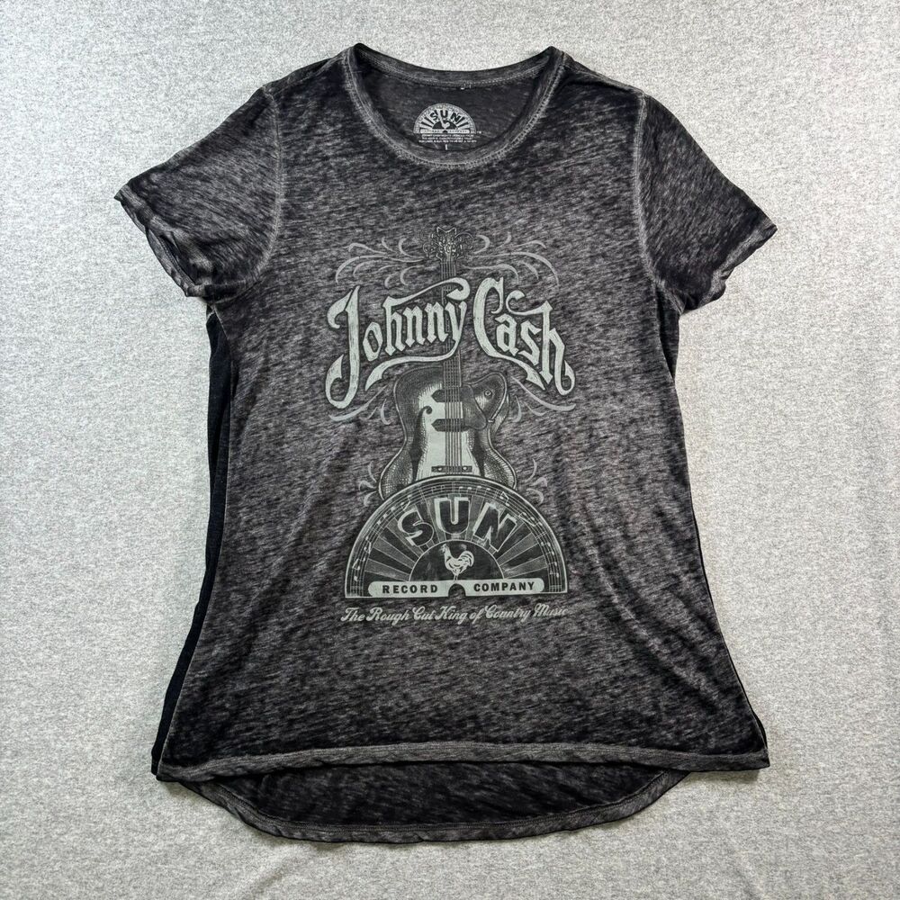 Johnny Cash Sun Records Women’s Large Burnout Graphic Tee Black Hi Low Country